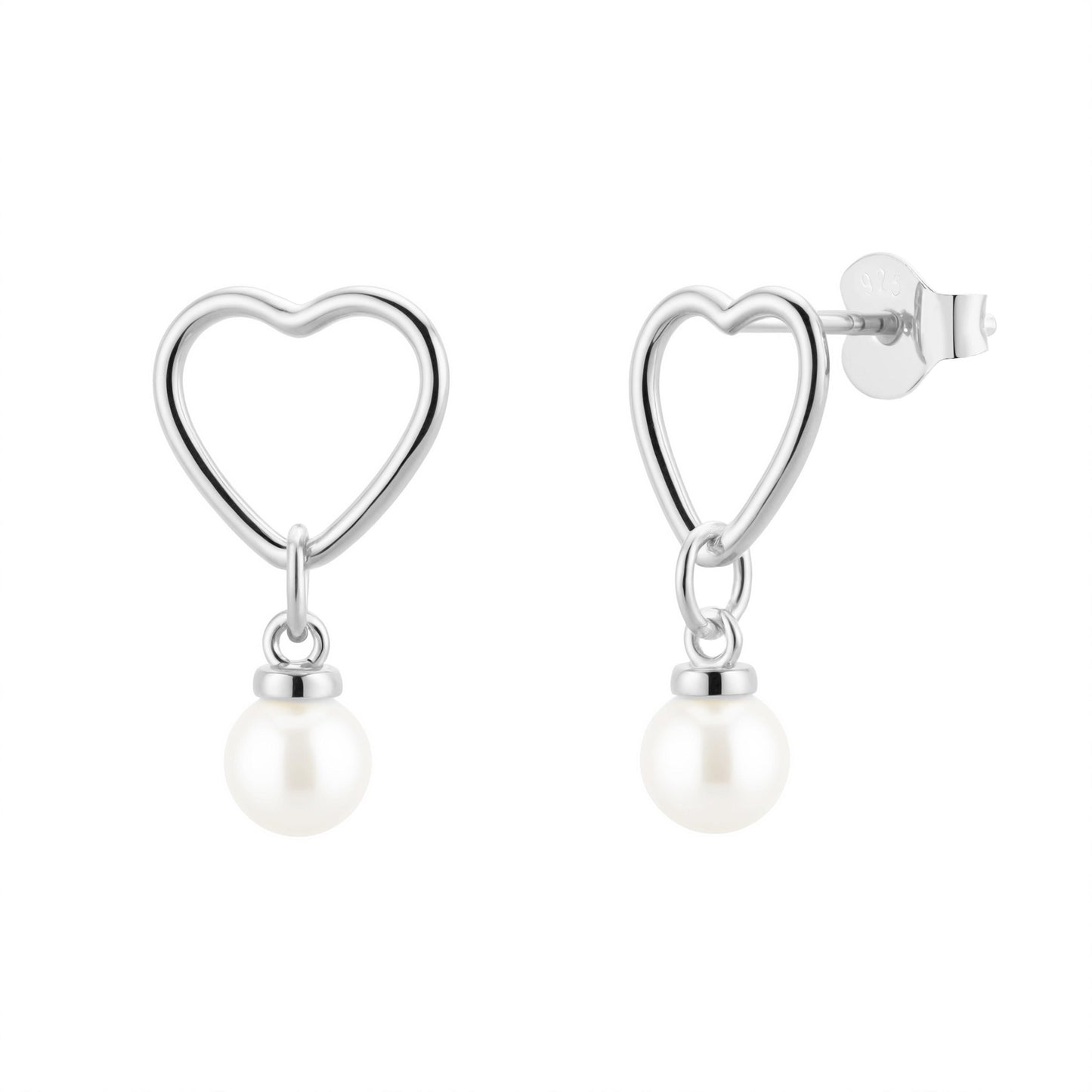 WaterProof-Pearl Drop Earrings, Heart Dangle Earrings with Pearls, Bridesmaid Earrings, Gift for Her