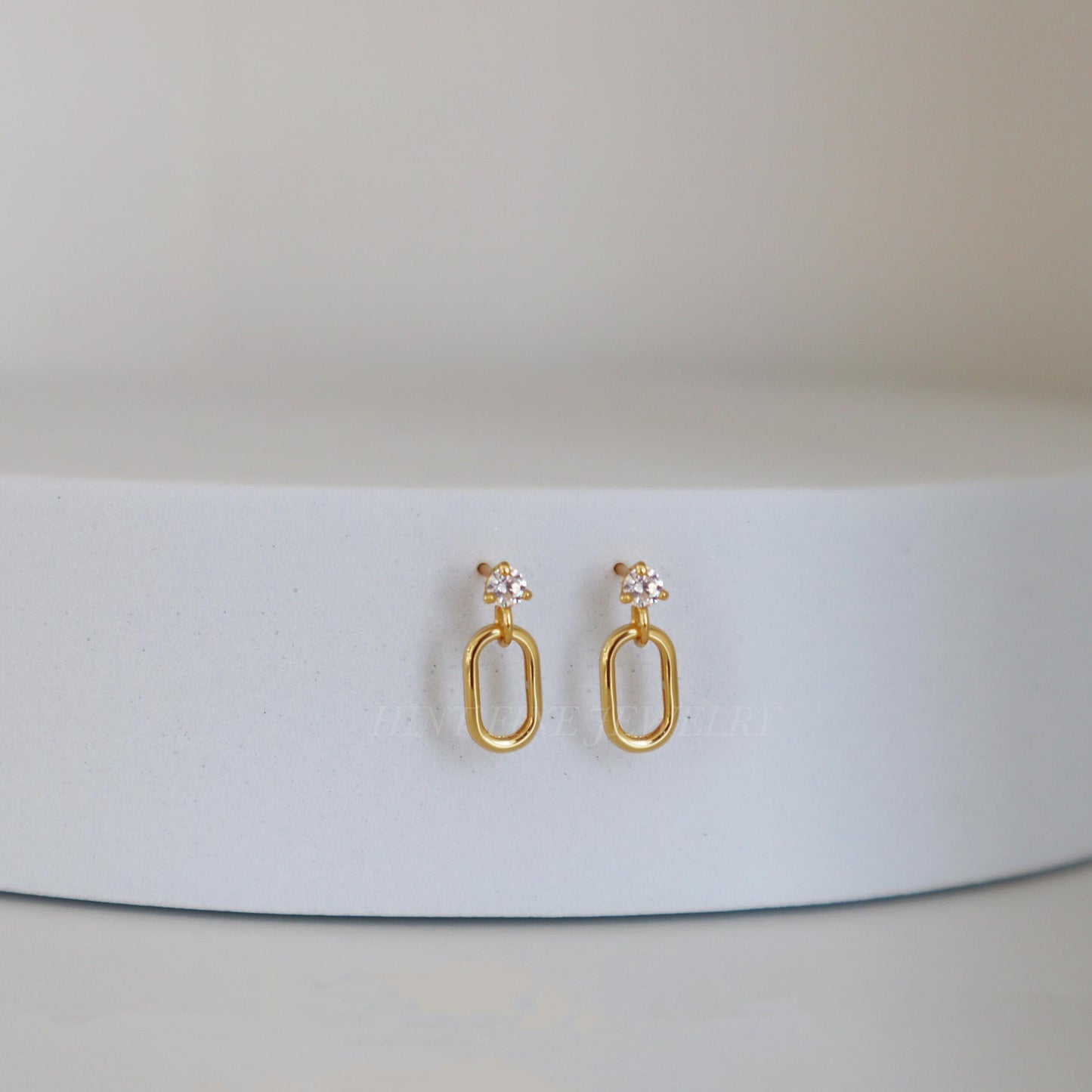 WaterProof-Dainty Drop Stud Earrings, Oval Stud earring, Dangle Stud earring, sterling silver earring, gold-plated stud earring
