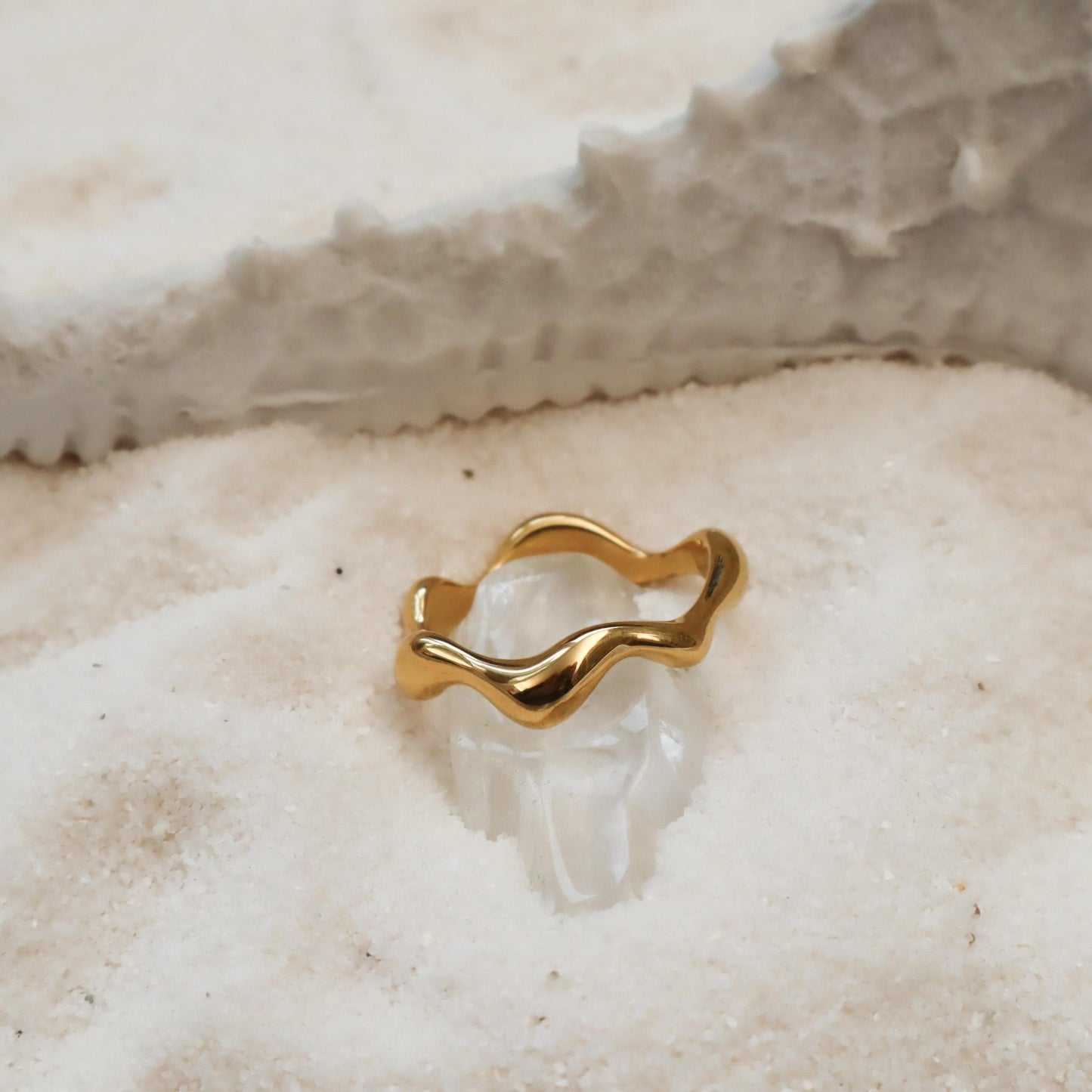 WaterProof-Gold Wave Ring, Waterproof Rings, Gift for her, bohemian Rings, Statement Ring, Chunky Ring