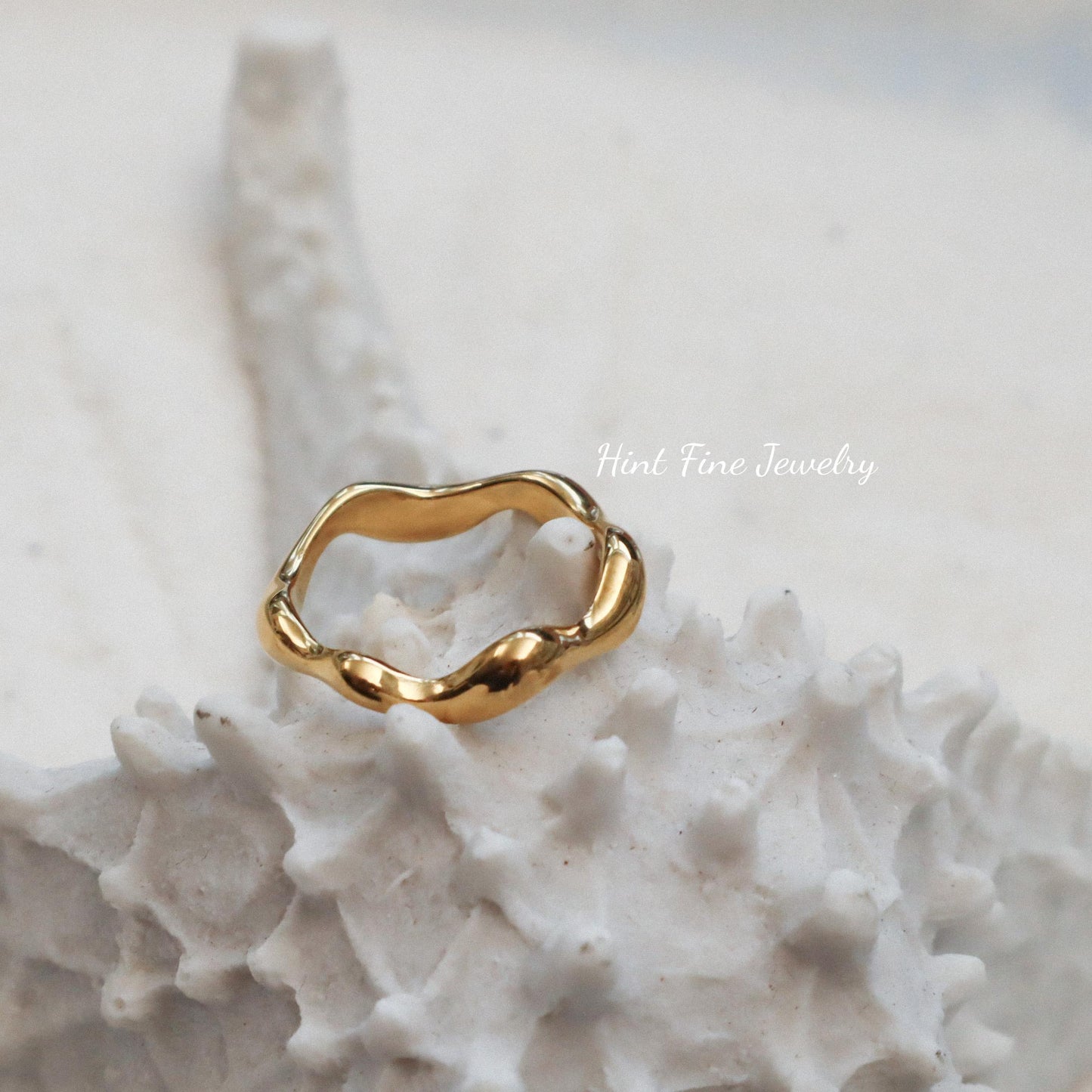 WaterProof-Gold Wave Ring, Waterproof Rings, Gift for her, bohemian Rings, Statement Ring, Chunky Ring