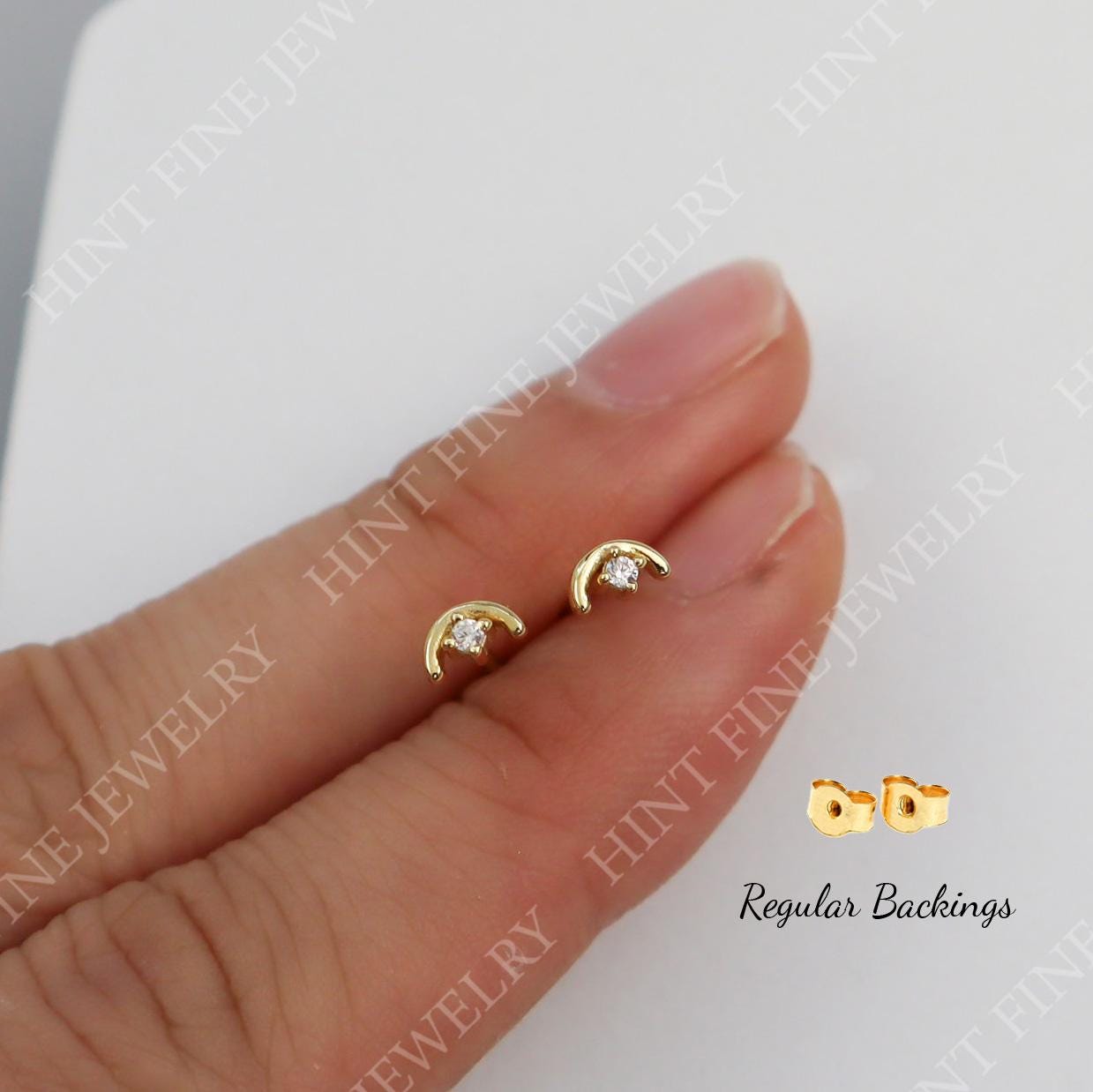 WaterProof-CZ Dainty MIni V shape Studs, dainty tiny CZ studs, 18k gold sterling silver tiny stud earrings, cartilage stud, gift for her