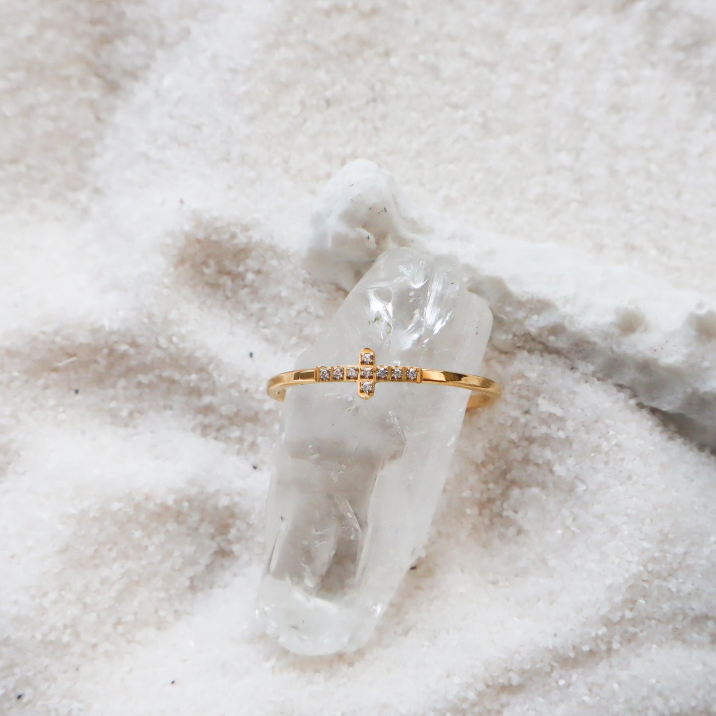WaterProof-Dainty Cross Zircon Ring, Waterproof Rings, Gift for her, Boho Rings, Minimal Ring, Stacker Ring