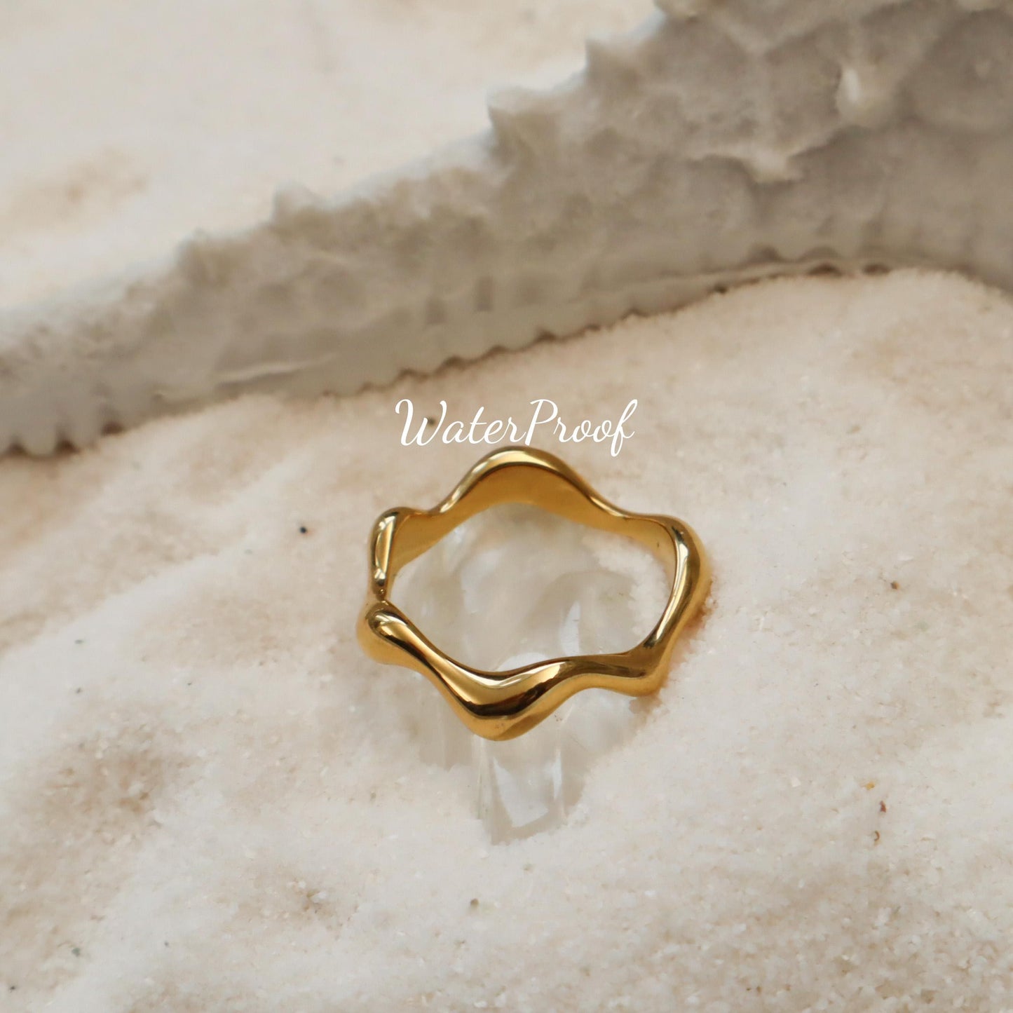 WaterProof-Gold Wave Ring, Waterproof Rings, Gift for her, bohemian Rings, Statement Ring, Chunky Ring