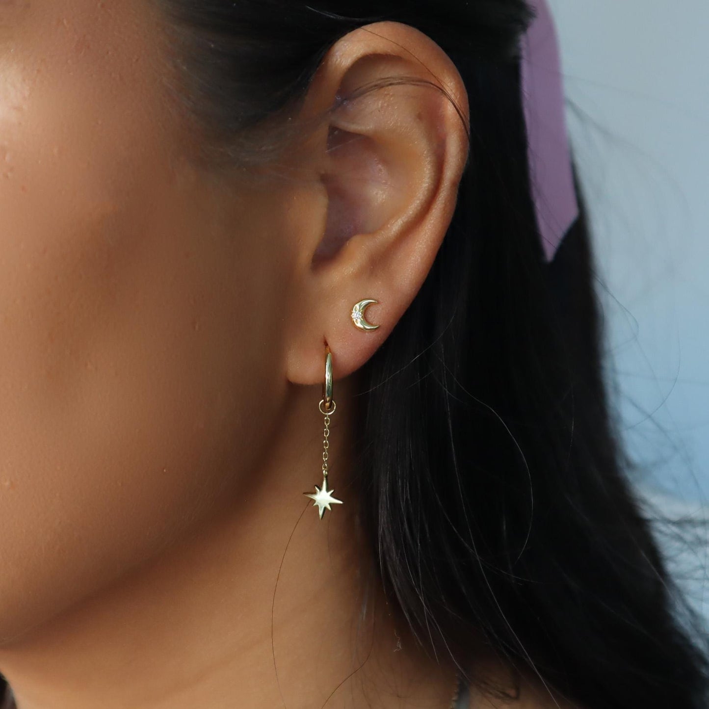 Waterproof- crescent moon studs, sterling silver Earrings, Celestial Studs, Mini Starburst stud earrings, gift for her, gift ready