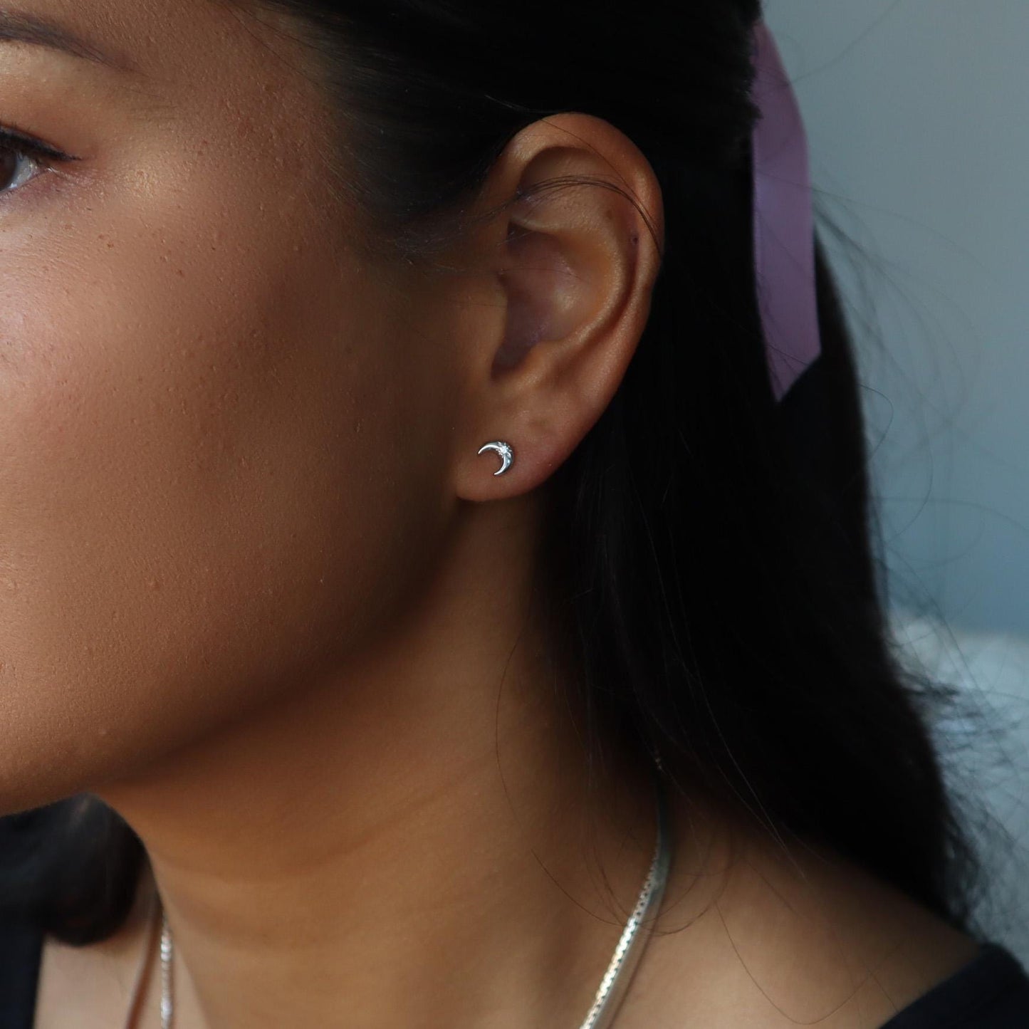 Waterproof- crescent moon studs, sterling silver Earrings, Celestial Studs, Mini Starburst stud earrings, gift for her, gift ready