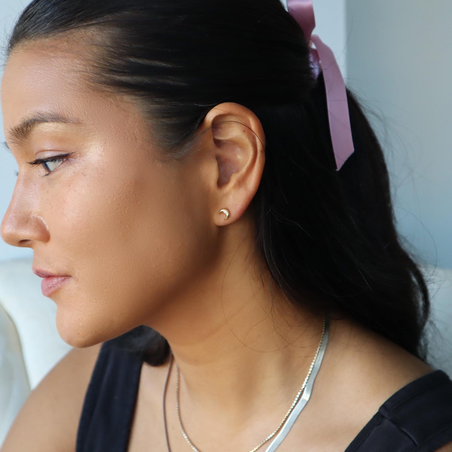 Waterproof- crescent moon studs, sterling silver Earrings, Celestial Studs, Mini Starburst stud earrings, gift for her, gift ready