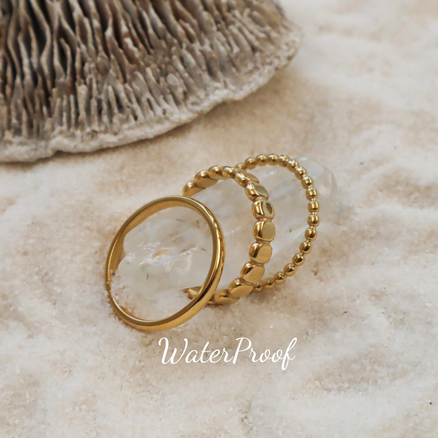 WaterProof-Dainty Ring Set of 3, Waterproof Rings, Gift for her, Boho Rings, Minimal Ring, Stacker Ring