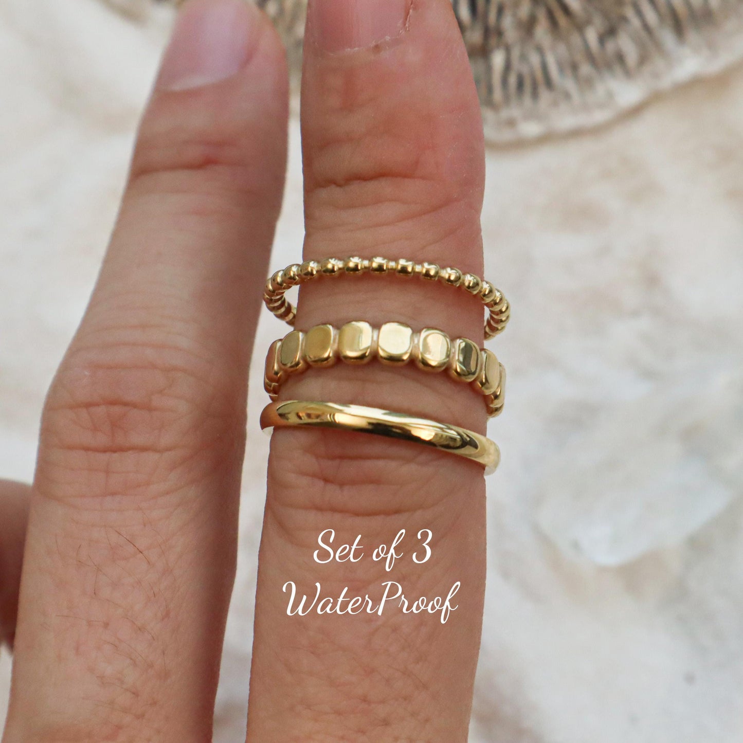 WaterProof-Dainty Ring Set of 3, Waterproof Rings, Gift for her, Boho Rings, Minimal Ring, Stacker Ring