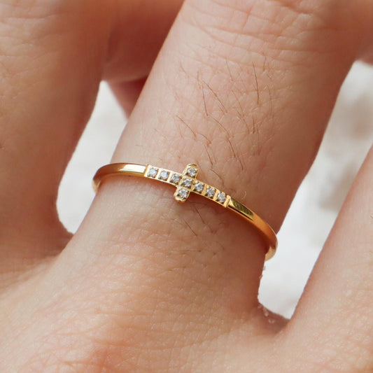 WaterProof-Dainty Cross Zircon Ring, Waterproof Rings, Gift for her, Boho Rings, Minimal Ring, Stacker Ring
