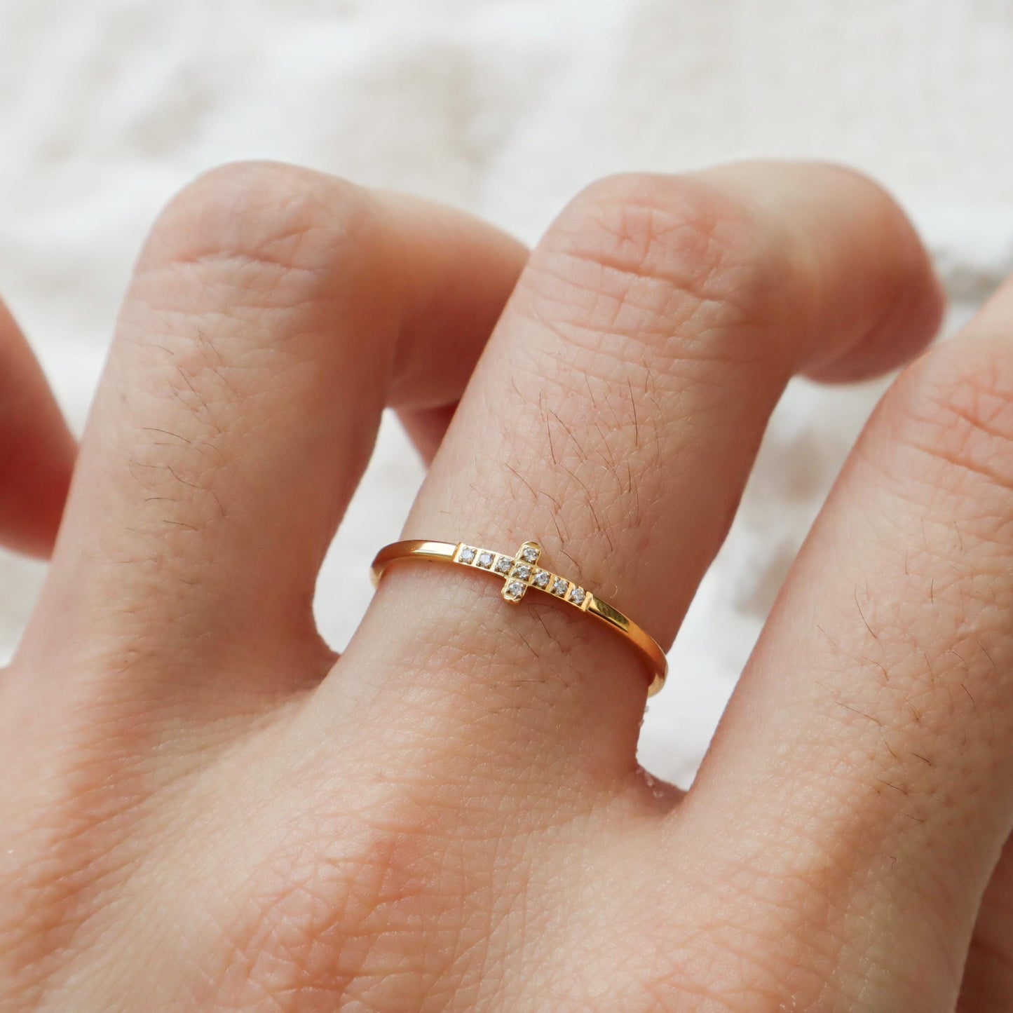 WaterProof-Dainty Cross Zircon Ring, Waterproof Rings, Gift for her, Boho Rings, Minimal Ring, Stacker Ring