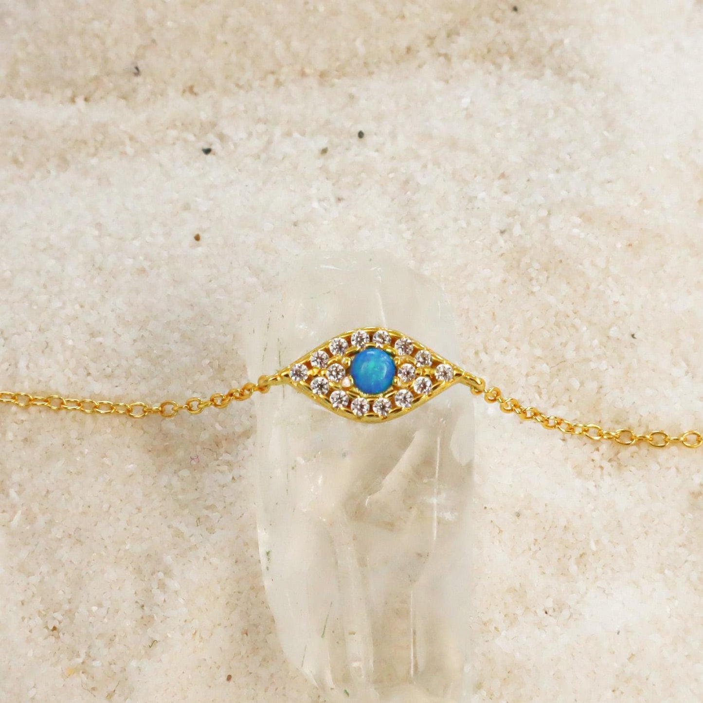 WaterProof-Dainty Opal Gold Eye Necklace, Sterling silver Eye Necklace, Minimalist Jewelry, Gift for Mom, gift for her