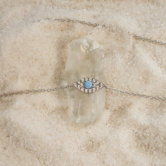 WaterProof-Dainty Opal Gold Eye Necklace, Sterling silver Eye Necklace, Minimalist Jewelry, Gift for Mom, gift for her