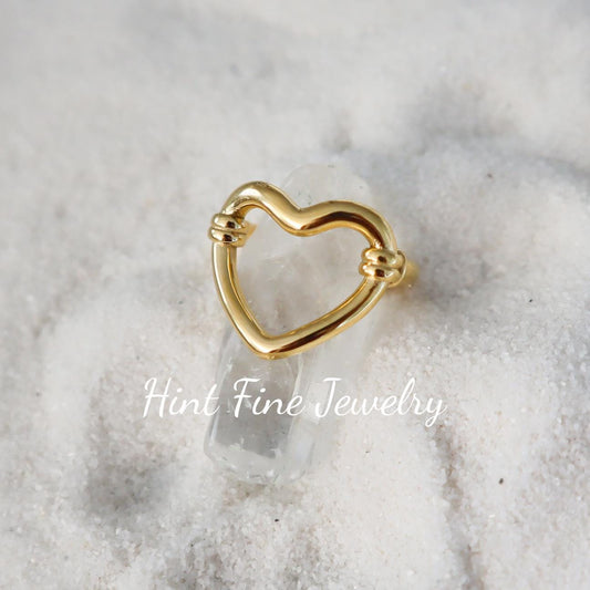 WaterProof-Gold Open Heart Ring, Waterproof Rings, Gift for her, bohemian Rings, Statement Ring, Chunky Ring
