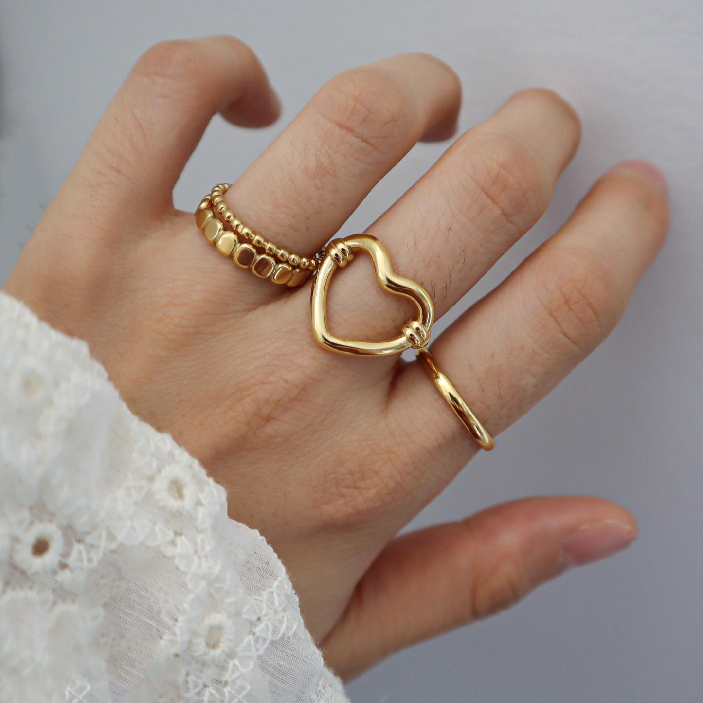 WaterProof-Gold Open Heart Ring, Waterproof Rings, Gift for her, bohemian Rings, Statement Ring, Chunky Ring