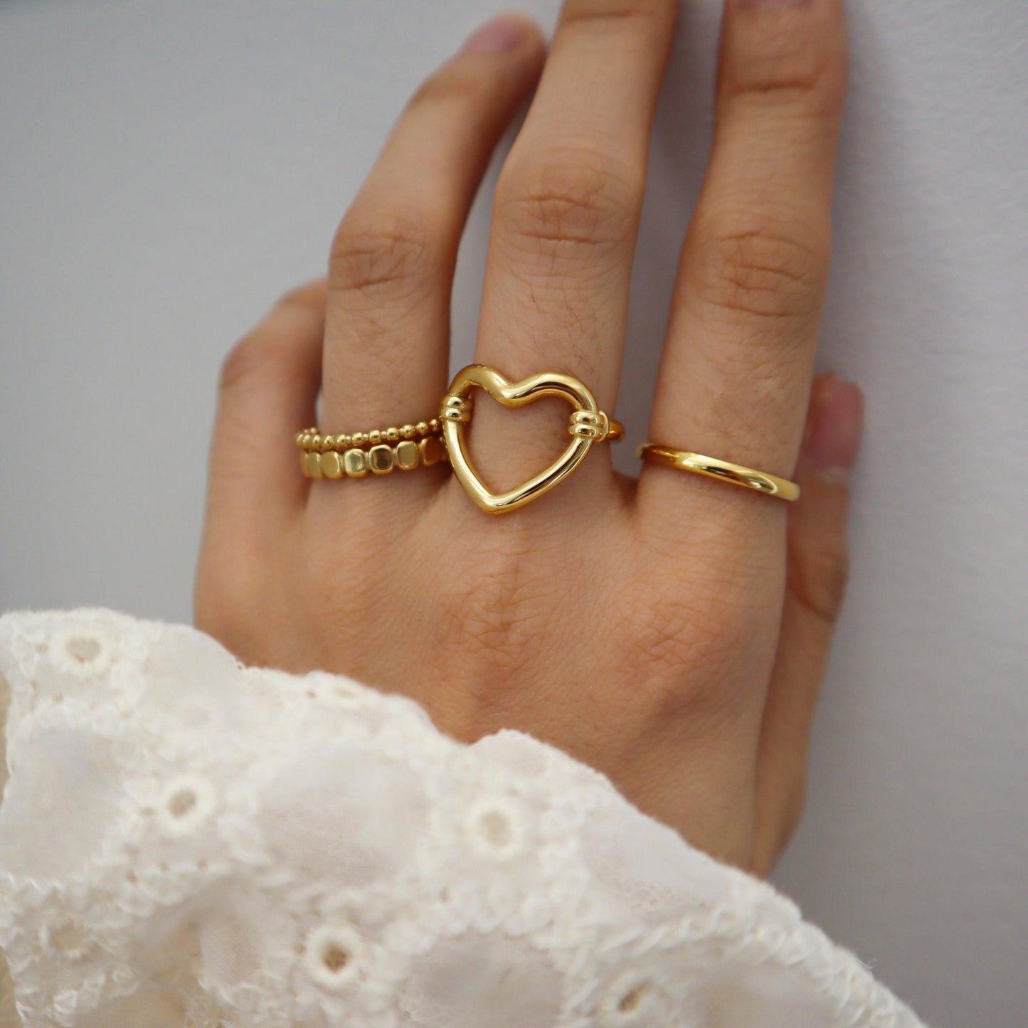 WaterProof-Gold Open Heart Ring, Waterproof Rings, Gift for her, bohemian Rings, Statement Ring, Chunky Ring