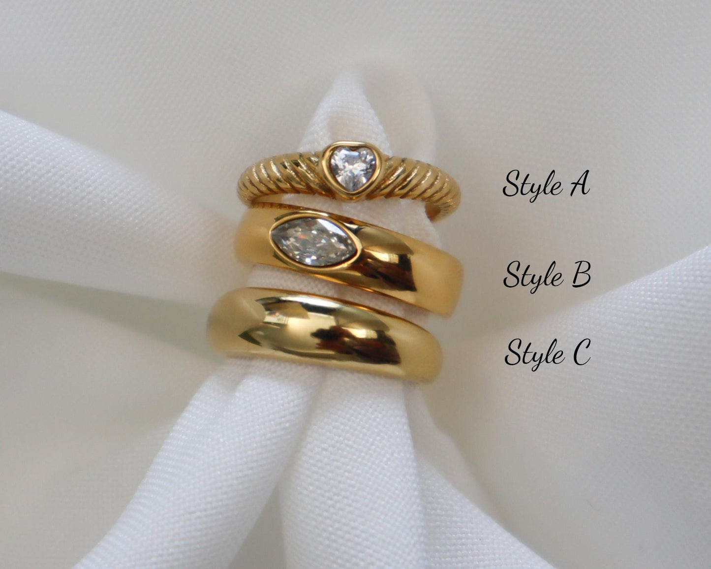 WaterProof- chunky heart ring, diamond ring, statement ring, dome ring, Gift for her, Boho Rings, stackable ring, vintage style ring