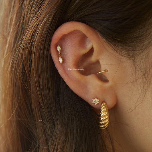 16G G23 Titanium Marquise Dangle Internally Threaded Labret • tragus stud • conch earrings • cartilage helix stud • flat back labret stud