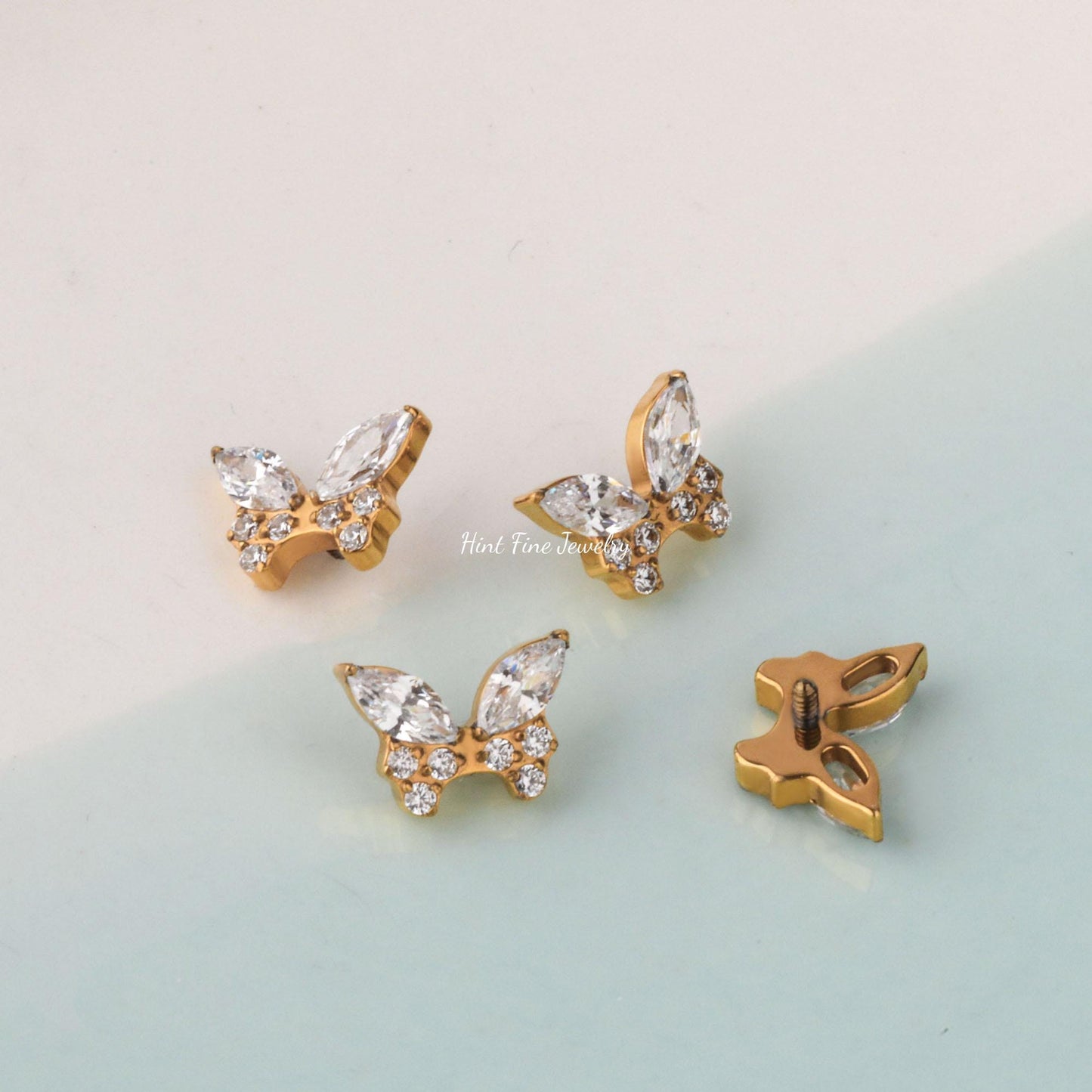 WaterProof-16G G23 Titanium butterfly Internally Threaded flatback Labret • tragus stud • conch earrings • cartilage helix stud