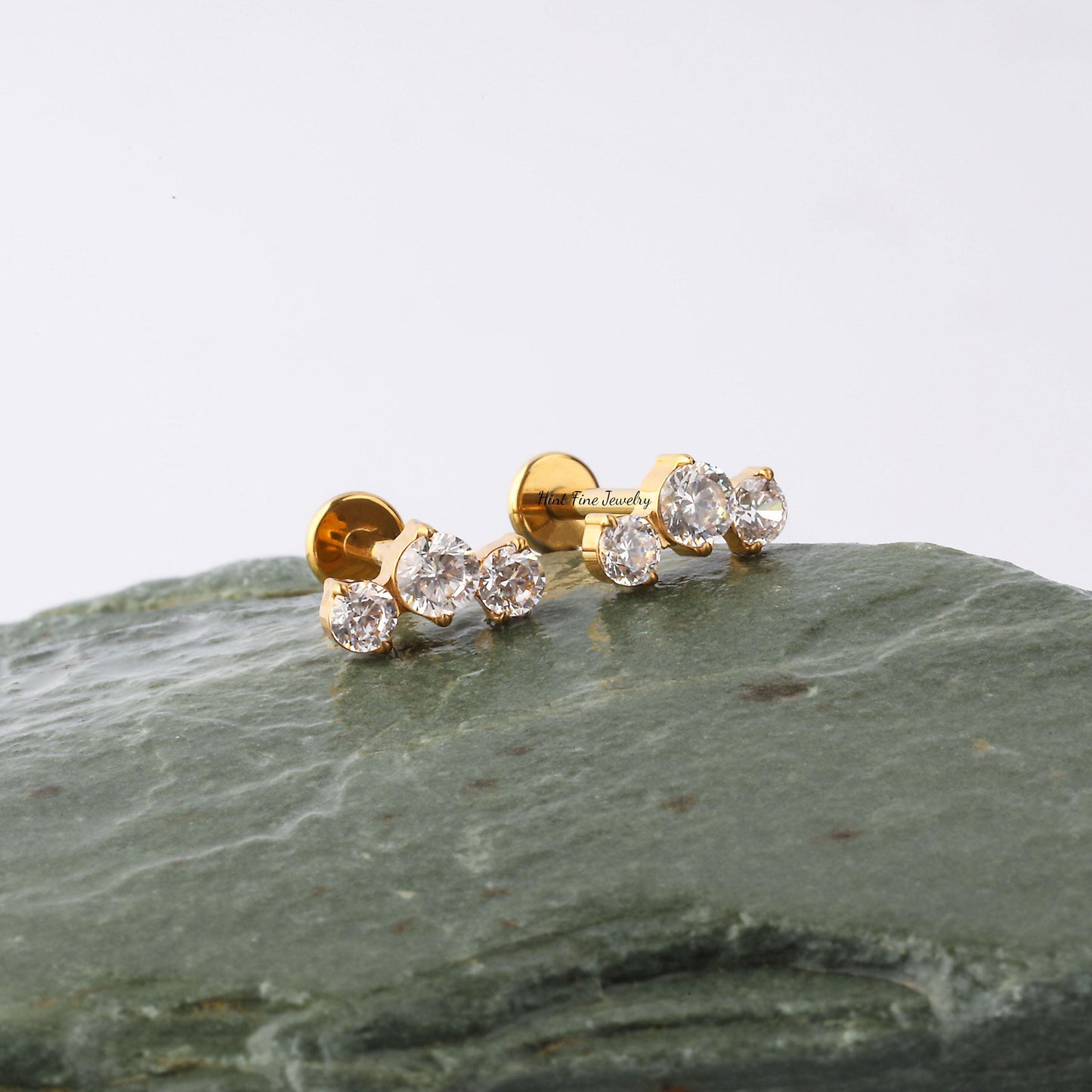 WaterProof-16G G23 Trio Climber Internally Threaded Labret • tragus stud • conch earrings • cartilage helix stud • flat back labret stud