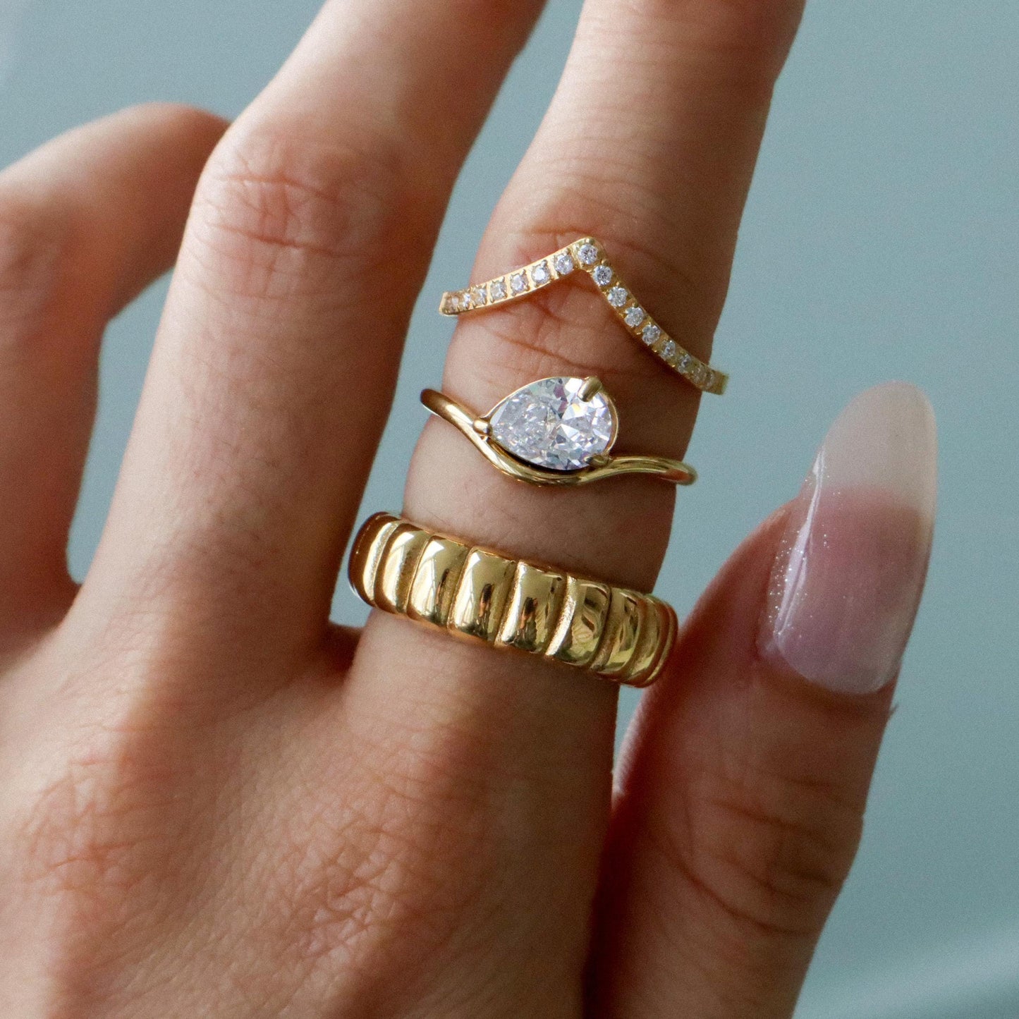 WaterProof- Pear cut diamond ring, statement ring, dome ring, Gift for her, Boho Rings, stackable ring, vintage style ring