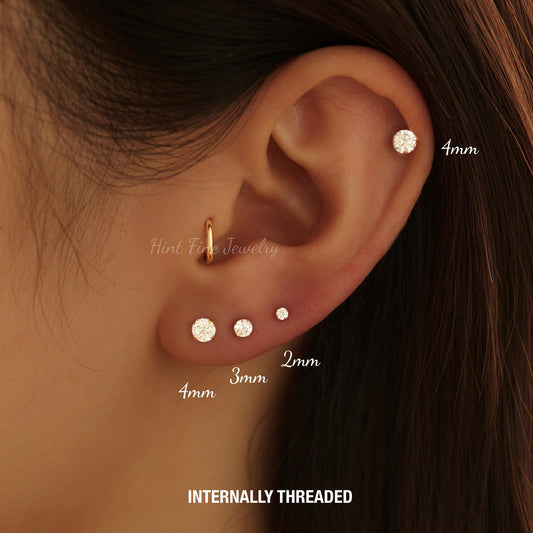 16G/18G 2mm 3mm 4mm Stud, Titanium Internally Threaded Labret • tragus stud • conch earrings • cartilage helix stud • flat back labret stud