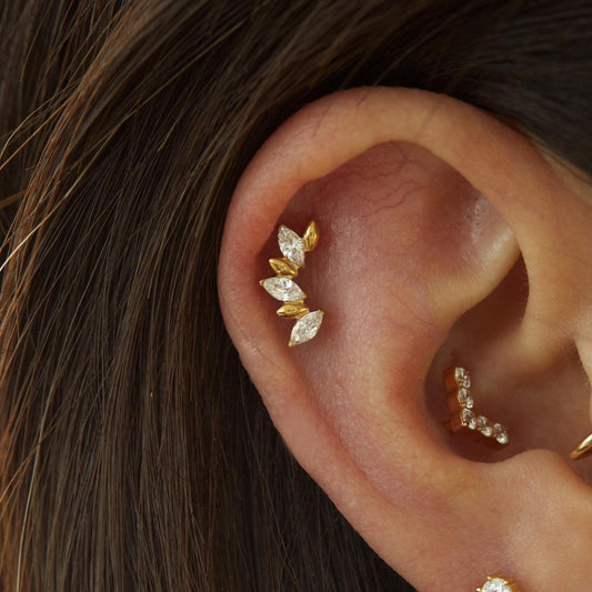 16G G23 Titanium leaf Climber Internally Threaded Labret • tragus stud • conch earrings • cartilage helix stud • flat back labret stud