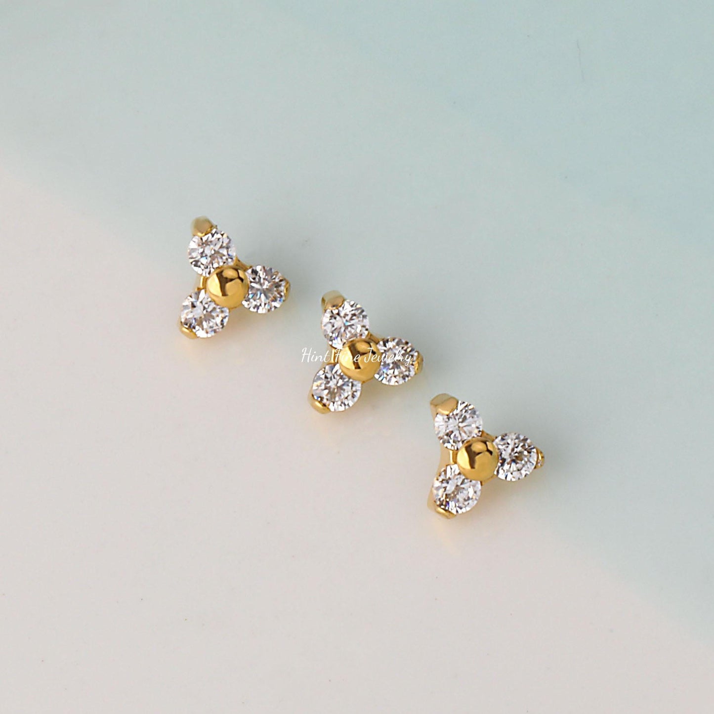 WaterProof-16G G23 Titanium Clover flower Internally Threaded flatback Labret • tragus stud • conch earrings • cartilage helix stud