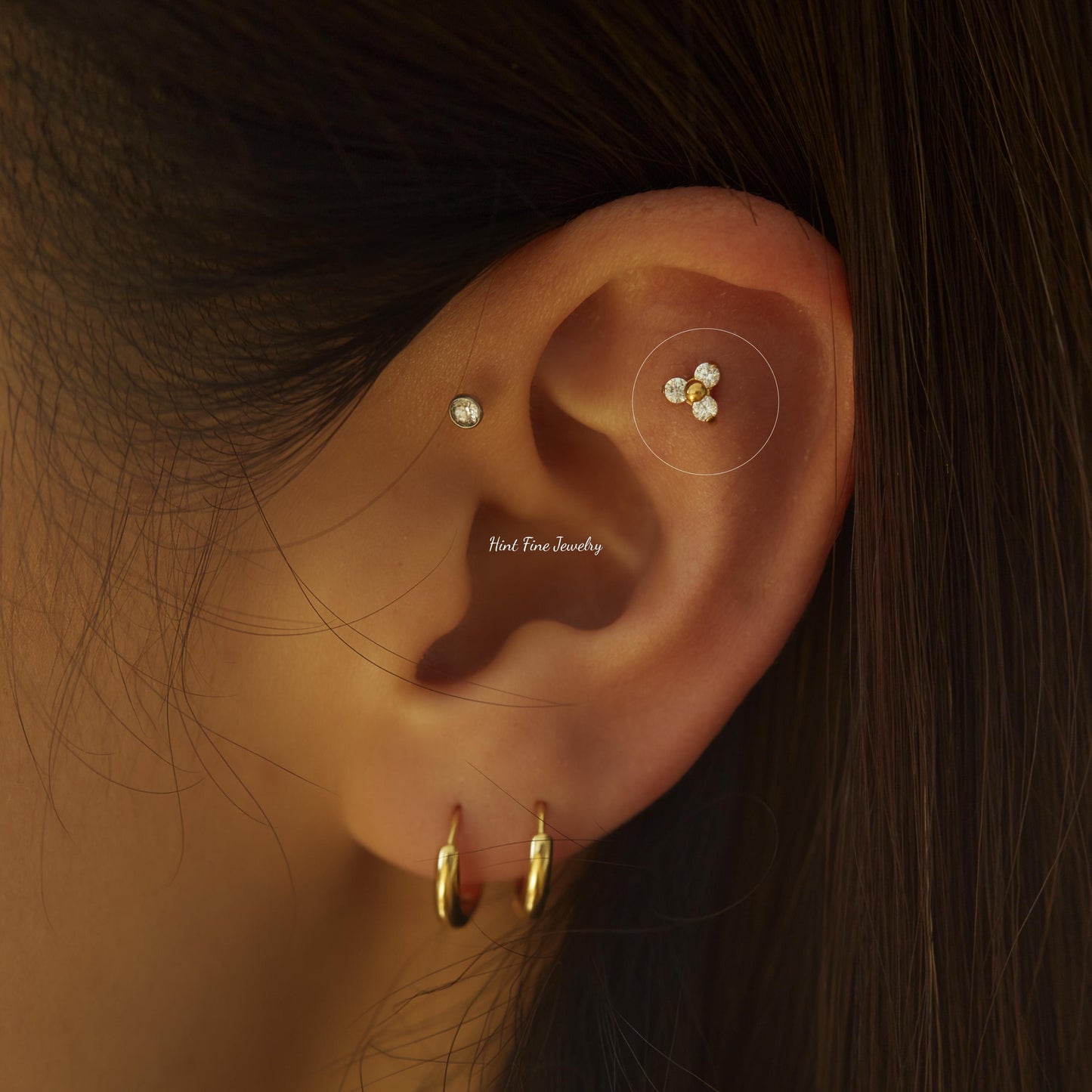 WaterProof-16G G23 Titanium Clover flower Internally Threaded flatback Labret • tragus stud • conch earrings • cartilage helix stud