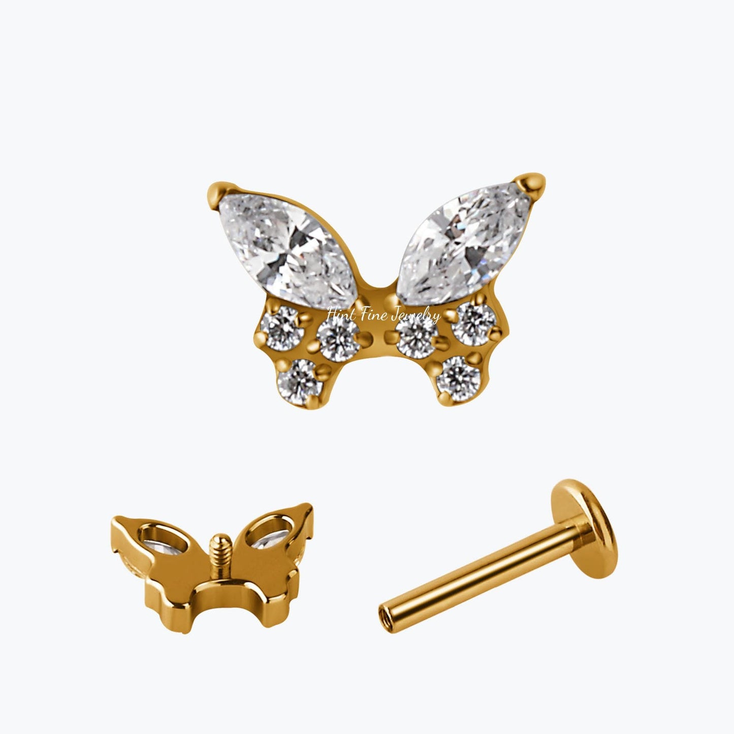WaterProof-16G G23 Titanium butterfly Internally Threaded flatback Labret • tragus stud • conch earrings • cartilage helix stud