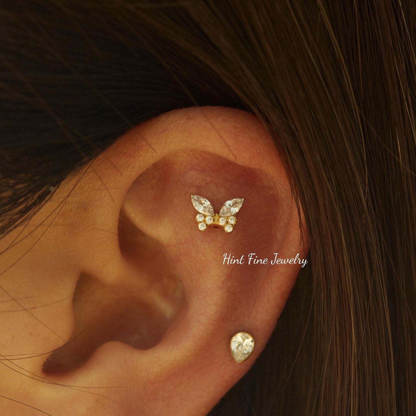 WaterProof-16G G23 Titanium butterfly Internally Threaded flatback Labret • tragus stud • conch earrings • cartilage helix stud