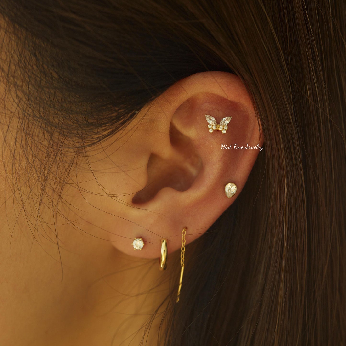 WaterProof-16G G23 Titanium butterfly Internally Threaded flatback Labret • tragus stud • conch earrings • cartilage helix stud