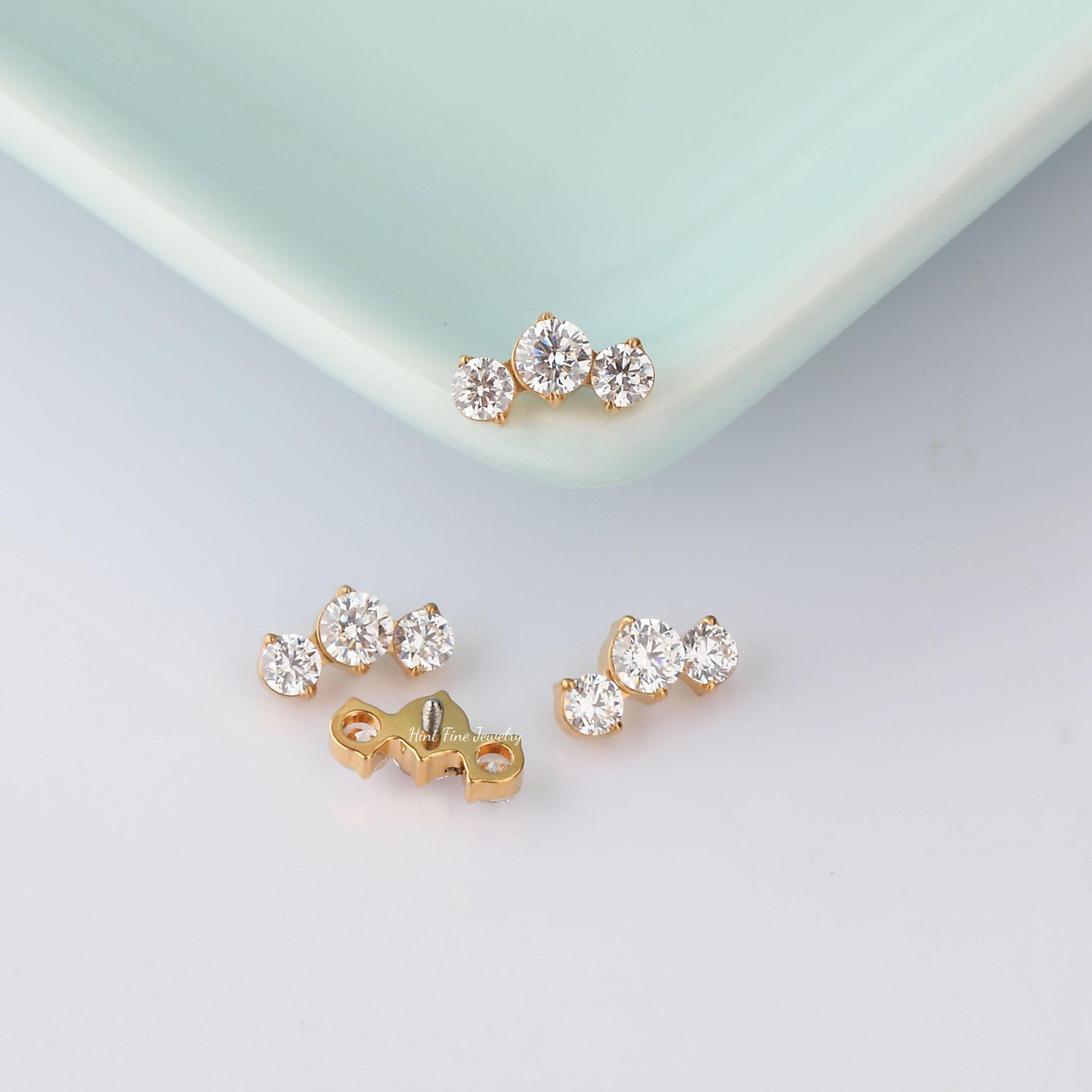 WaterProof-16G G23 Trio Climber Internally Threaded Labret • tragus stud • conch earrings • cartilage helix stud • flat back labret stud