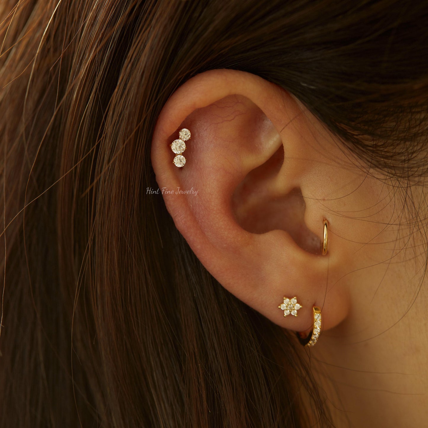 WaterProof-16G G23 Trio Climber Internally Threaded Labret • tragus stud • conch earrings • cartilage helix stud • flat back labret stud