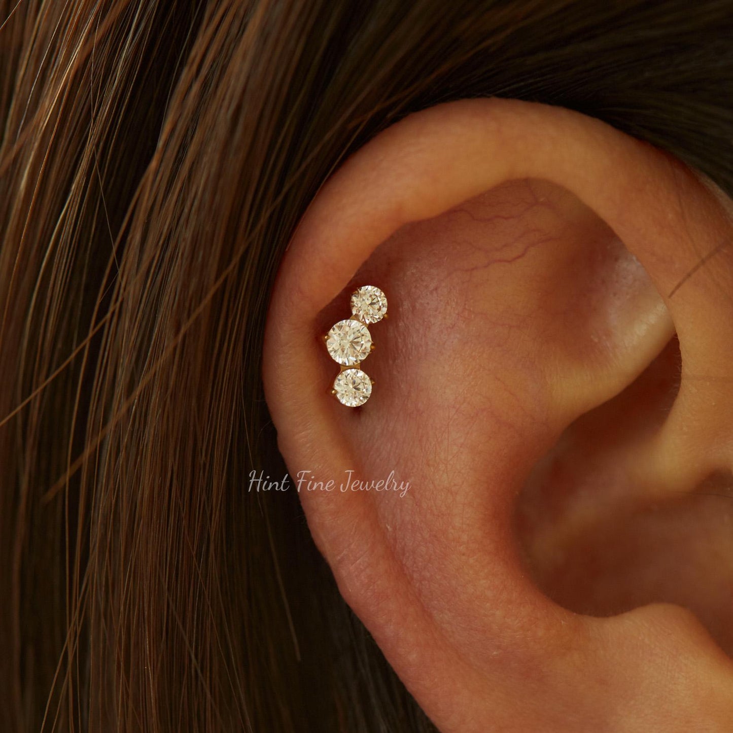 WaterProof-16G G23 Trio Climber Internally Threaded Labret • tragus stud • conch earrings • cartilage helix stud • flat back labret stud