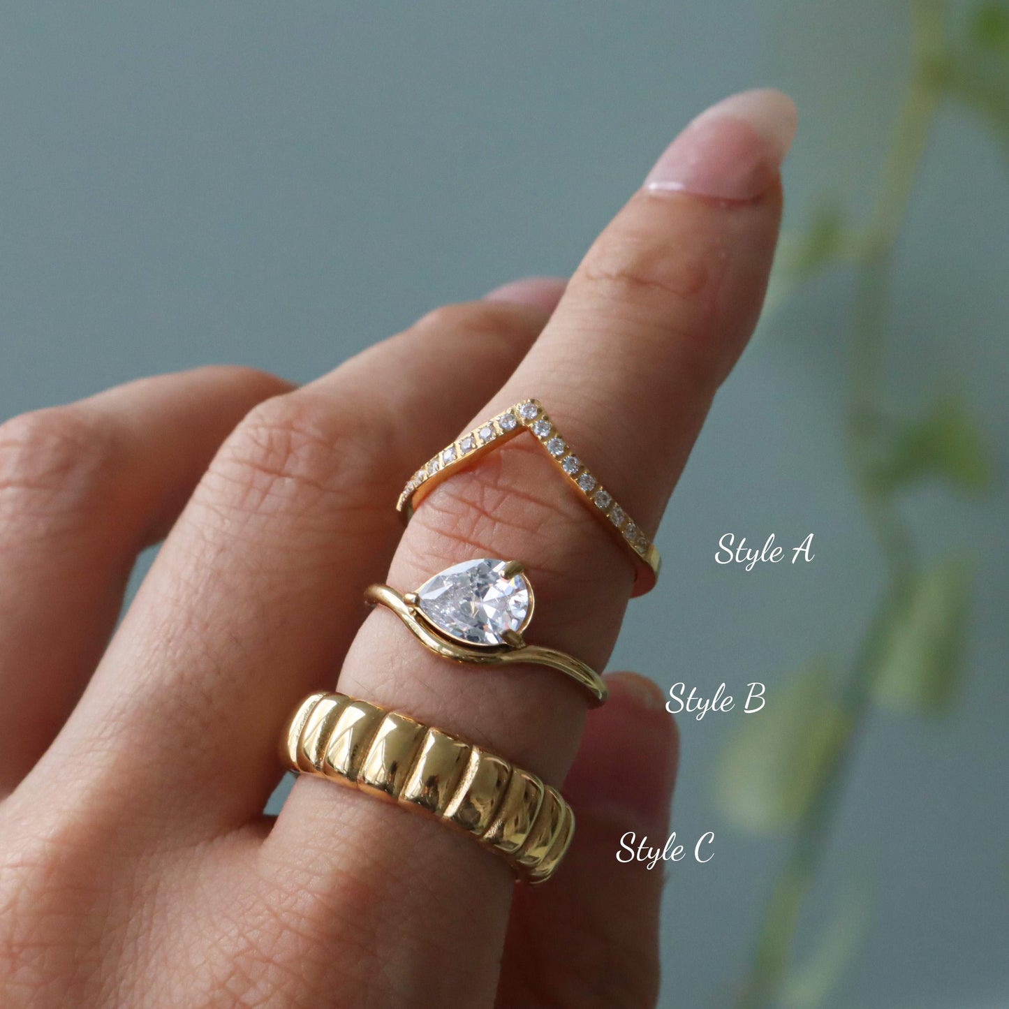 WaterProof- Pear cut diamond ring, statement ring, dome ring, Gift for her, Boho Rings, stackable ring, vintage style ring